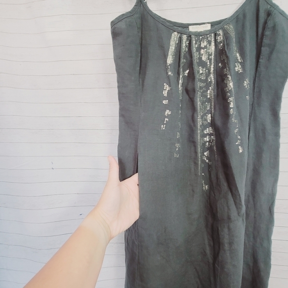 Eileen Fisher Gray 100% Organic Linen Dress, w Sequin Detail sz Medium Petite - Picture 4 of 15